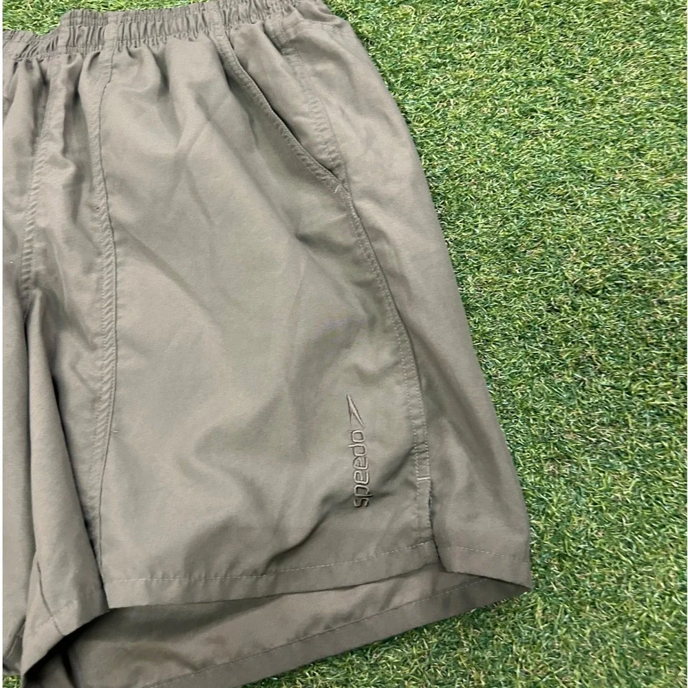 Speedo Mens Swim Trunks Olive Green Mesh Lined Board Shorts Size Medium
